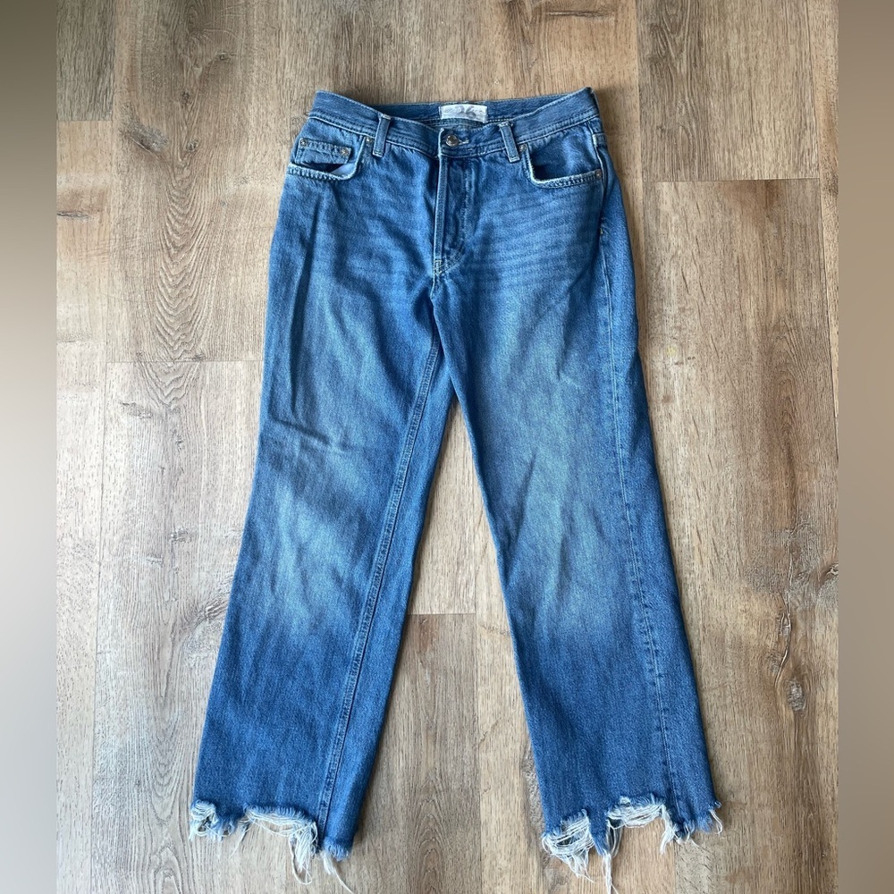 Free People Blue Distressed Hem Jeans